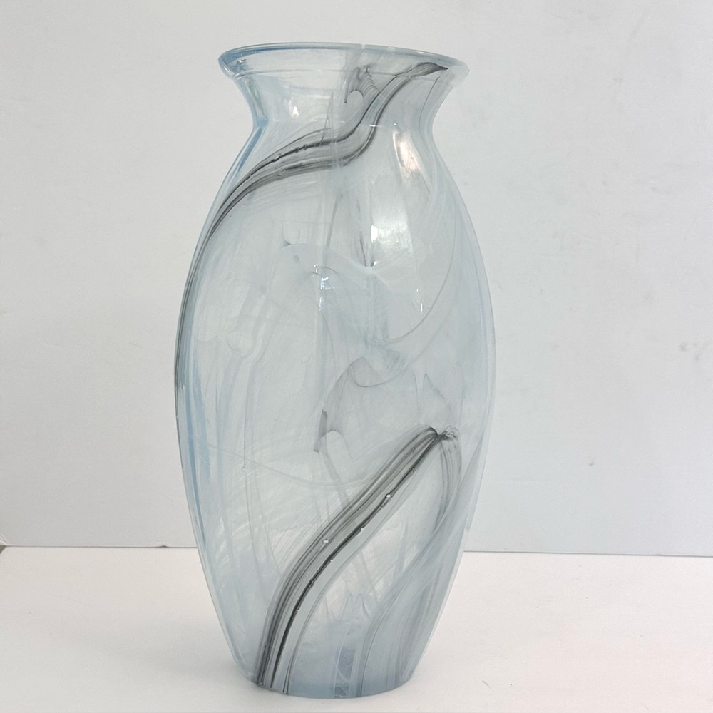 Vintage LUX Italian Glass Vase Vetreria Operaia  Blue Swirl 12” Art Glass Vase - Picture 3 of 14